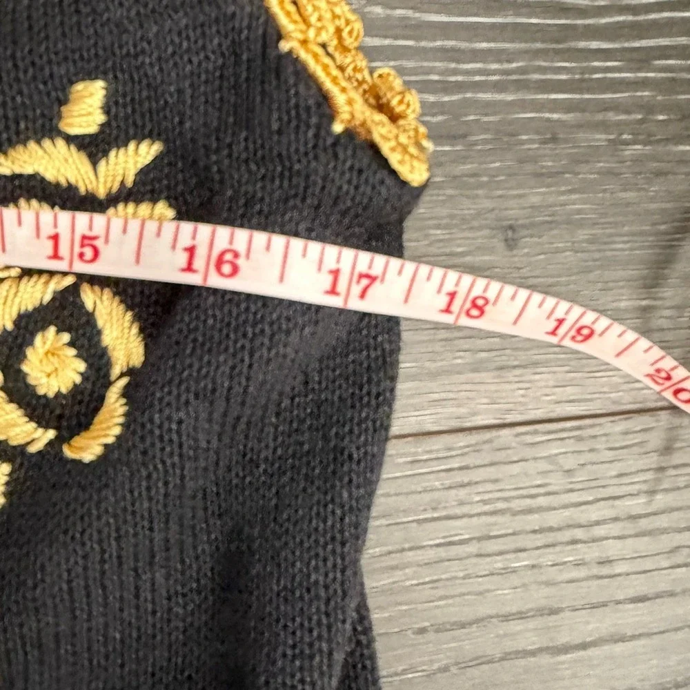 Arriviste‎ Black Gold Embroidered Sweater Vest M 90s Vtg Boho Coquette Folk Art - Picture 5 of 6